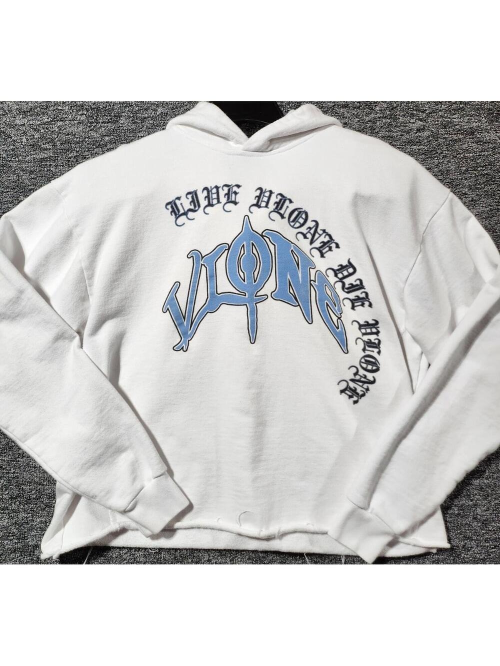 VLONE Pullover Hoodie White Blue Black Regular Graphic Print Logo L